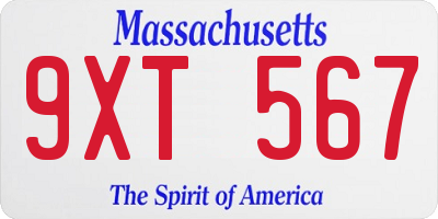 MA license plate 9XT567