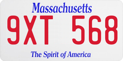 MA license plate 9XT568