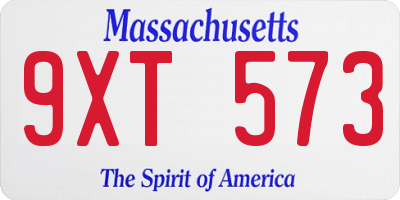 MA license plate 9XT573