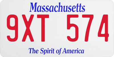 MA license plate 9XT574