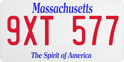 MA license plate 9XT577