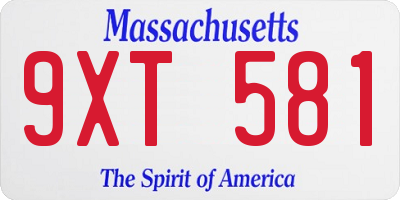 MA license plate 9XT581