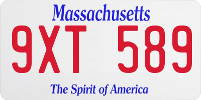 MA license plate 9XT589
