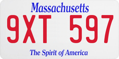 MA license plate 9XT597