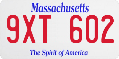 MA license plate 9XT602