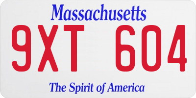 MA license plate 9XT604