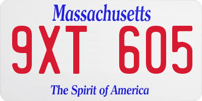 MA license plate 9XT605