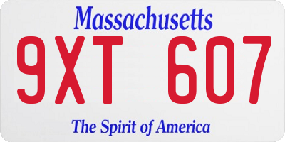 MA license plate 9XT607