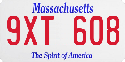 MA license plate 9XT608