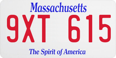 MA license plate 9XT615