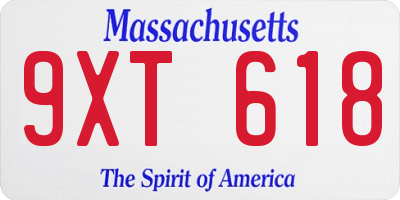 MA license plate 9XT618