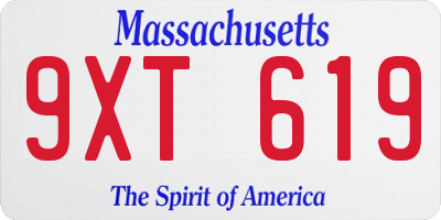 MA license plate 9XT619