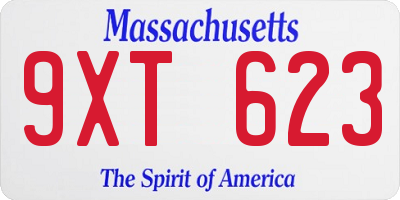 MA license plate 9XT623