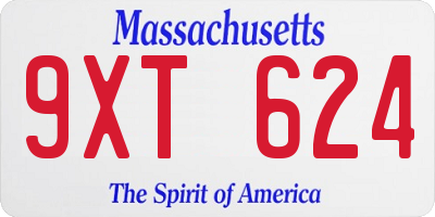 MA license plate 9XT624