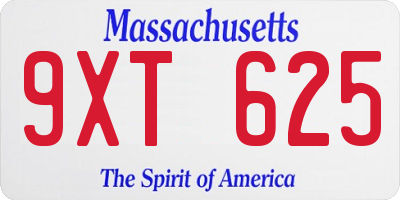 MA license plate 9XT625