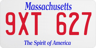 MA license plate 9XT627