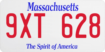 MA license plate 9XT628
