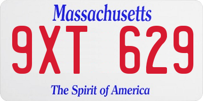 MA license plate 9XT629