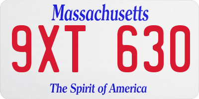 MA license plate 9XT630