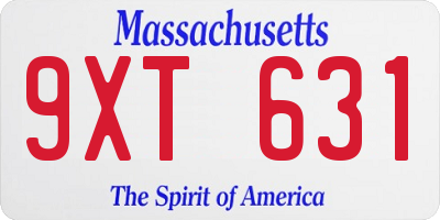 MA license plate 9XT631