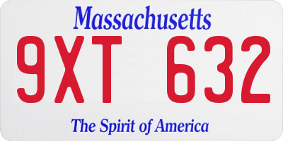 MA license plate 9XT632