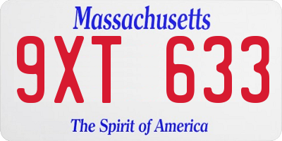 MA license plate 9XT633