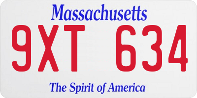 MA license plate 9XT634