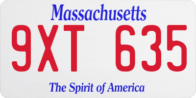 MA license plate 9XT635