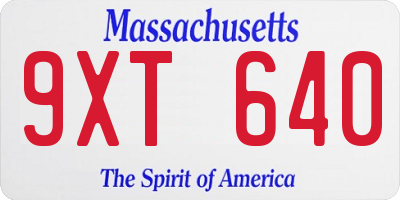 MA license plate 9XT640