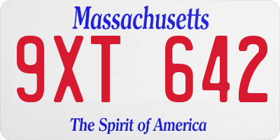 MA license plate 9XT642