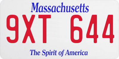 MA license plate 9XT644