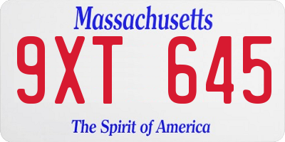 MA license plate 9XT645