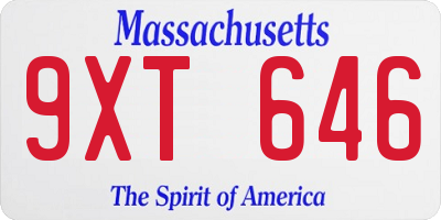 MA license plate 9XT646
