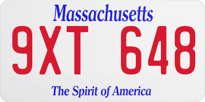 MA license plate 9XT648