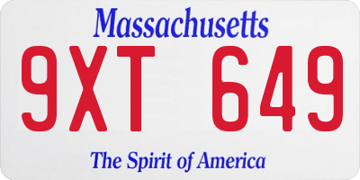 MA license plate 9XT649