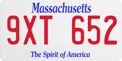 MA license plate 9XT652