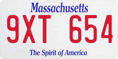 MA license plate 9XT654