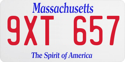 MA license plate 9XT657