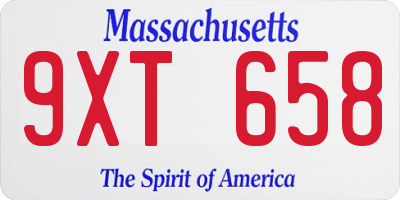 MA license plate 9XT658