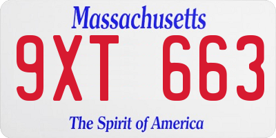 MA license plate 9XT663