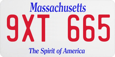 MA license plate 9XT665
