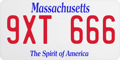 MA license plate 9XT666