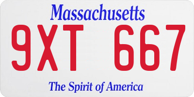 MA license plate 9XT667
