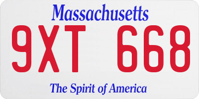 MA license plate 9XT668