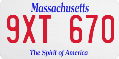 MA license plate 9XT670