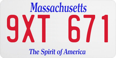 MA license plate 9XT671