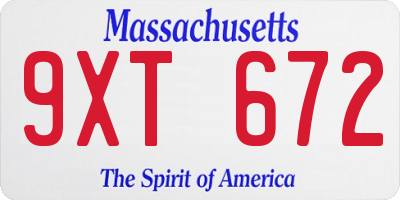 MA license plate 9XT672