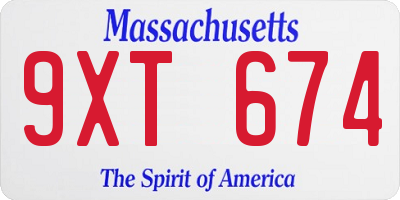 MA license plate 9XT674