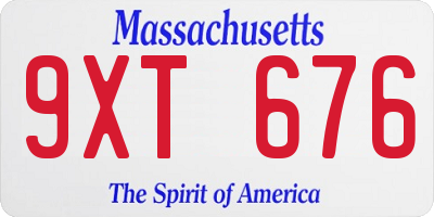 MA license plate 9XT676