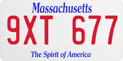 MA license plate 9XT677